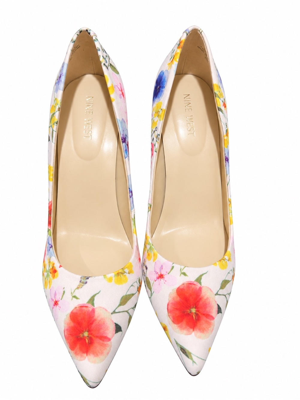 Nine West Floral Pointed-Toe Pumps - White with Red, Pink, Yellow, Blue Accents